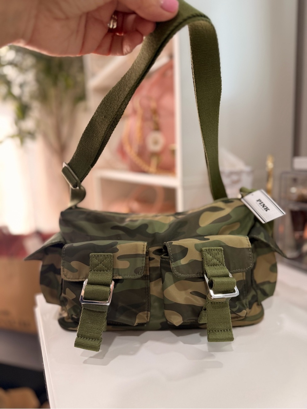PINK Victoria's Secret Olive Camo Messenger Bag